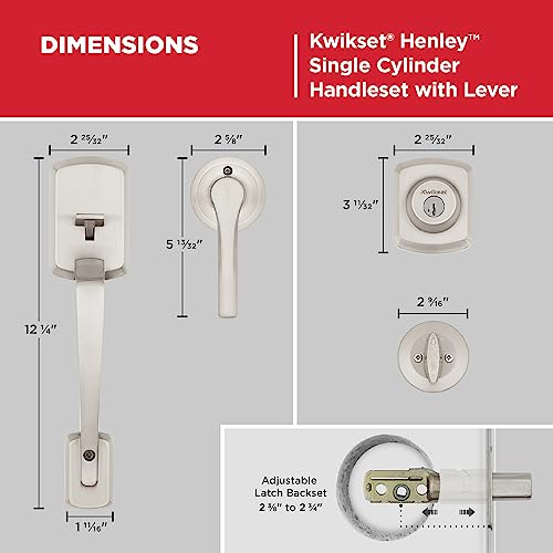 Image of Kwikset Henley Front Door Lock Handle and Deadbolt Set, Entry Door Handleset Exterior with Interior Reversible Lever, Satin Nickel, Pick Resistant SmartKey Rekey Deadbolt Security