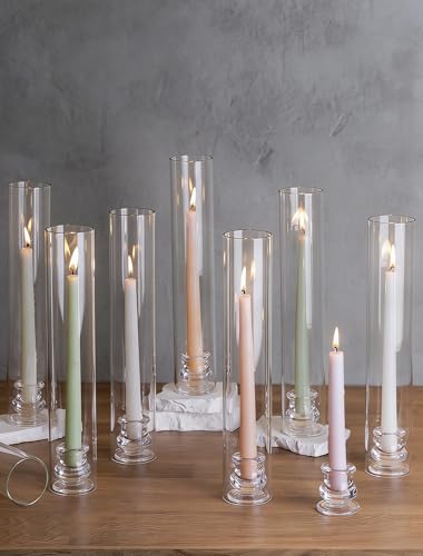 NUPTIO Hurricane Glass Candle Holders: Set of 30 Candlestick Holder with Windproof Chimney Covers - Tall Taper Candleholder Bulk for Wedding Table Centerpiece