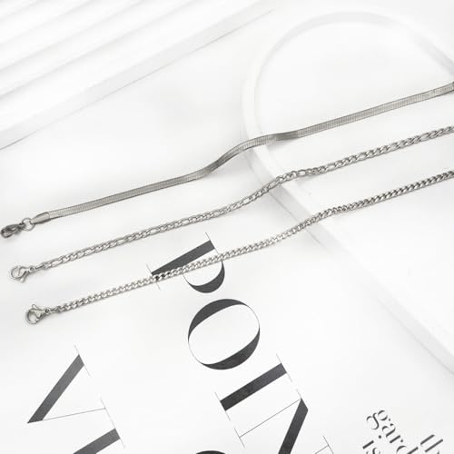 Image of Silver Ankle Bracelets for Women Waterproof Stainless Steel Anklet Adjustable Layered Cuban Silver Anklets Set Summer Beach Foot Jewelry Gift