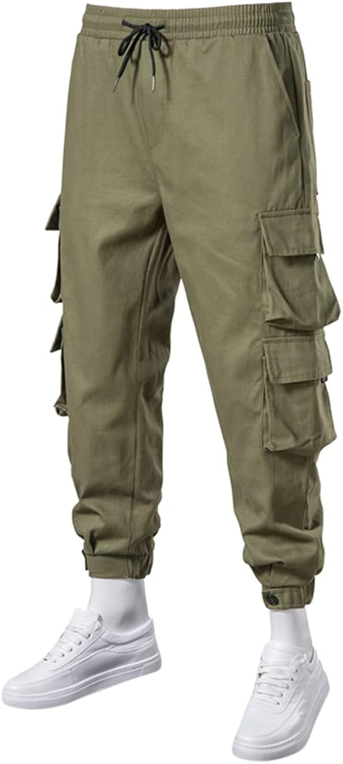 Boyland Mens Drawstring MultiPockets Cargo Pants Casual Elastic Waist