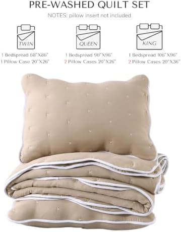 HORIMOTE HOME 사전 세탁된 퀼트 퀸 사이즈 카키, 부드러운 극세사 침대보 퀼트 얇은 이불, 스캘럽 러플 엣지, 가볍고 통기성이 좋은 아늑한 침구 양면 침대보 사계절용 — 사진 6