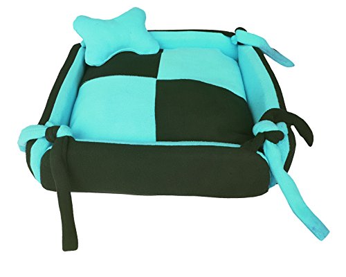 Image of Fluffy's Luxurious Dog /Cat Bed Square Shape Super Soft Foam Reversible Sky Blue & Black (Sky Blue, Medium)