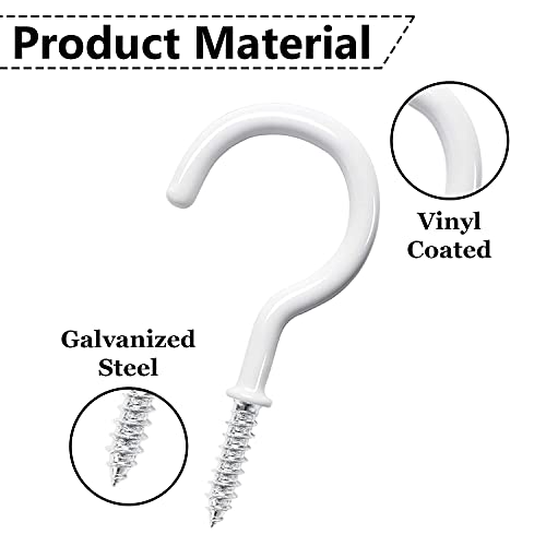 Etoolia 20 Pcs Ceiling Hooks for Hanging Plants - 2.9 inches Heavy Duty, Hanging Hooks for Christmas Lights, Cups, Decors - White Vinyl Coated Screw in Plant Hanger Hook Indoor and Outdoor - Image 9