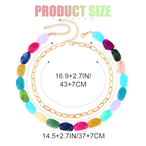 ACEDRE Colorful Statement Gemstone Necklace Chunky Layered Beaded Choker for Women3