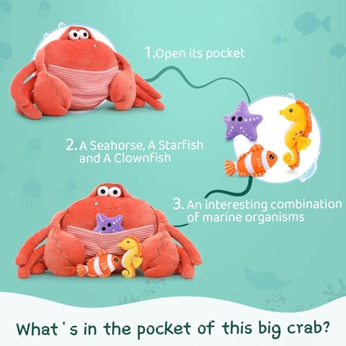 Image of Giant Crab Stuffed Animal with 3 Sea Animal Plushies, 43.3 Inch
