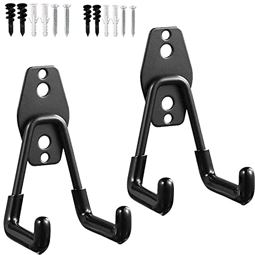 2 Pièces Crochet de rangement, Crochet de garage double mural, Crochet de vélo, pour Suspendre des Chaises Pliantes, des Vélos et D'autres Objets Encombrants pour Créer un Espace de Rangement (Nnoir)