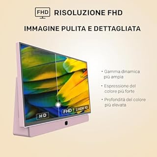 Metz TV Portatile, MPE7300Z, 24", Batteria Incorporata, Ricarica Auto 12V e Power Bank, Anti-glare, LED, FHD Smart, Google TV, HDMI, USB, Bluetooth, Wifi 5, Uscita Antenna, Rosa