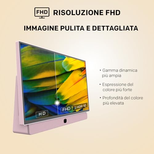 Metz Tv Portatile, MPE7300Z, 24", Batteria Incorporata, Ricarica Auto 12V E Power Bank, Anti-Glare, Led, Fhd Smart, Google Tv, Hdmi, Usb, Bluetooth, Wifi 5, Uscita Antenna, Rosa - 3