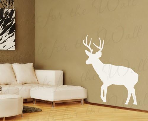 Deer Silhouette Wall Decal - Large Buck Realistic Life Like Antlers Hunter Hunting Outdoors Cabin - Vinyl Sticker Art Decoration Sign Graphic Decor Mural