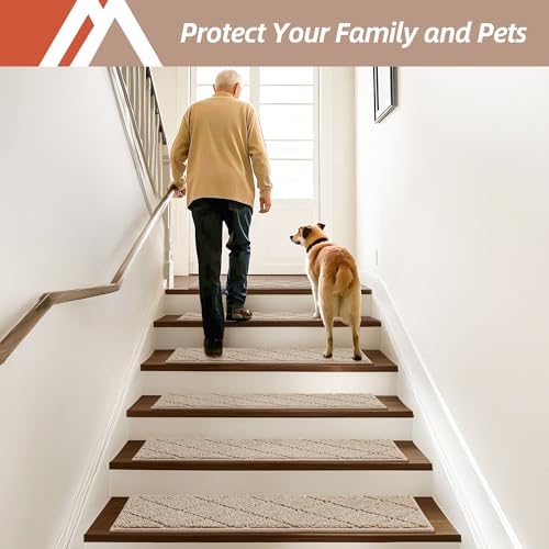 COSY HOMEER Edging Stair Treads Non-Slip Carpet Mat 28inX9in,15pc,Beige - 5