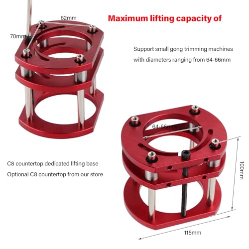 Frästisch für Oberfräsen, 4-Backen-Klemm Router Lift Oberfräse, Fräslift Oberfräse Lift, Oberfräsentisch Router Hubbasis für 64-66mm Durchmesser Kleine Trimmmaschinen, Hubhöhe bis 51mm
