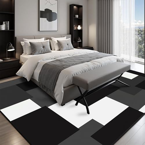 Tapete Moderno Geométrico 152x213 cm Antideslizante Negro y Blanco miniatura 4