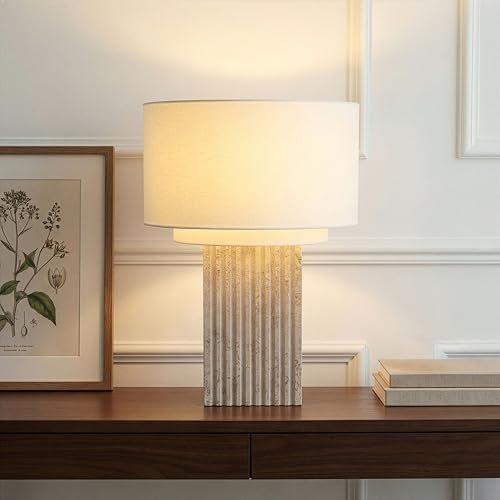 Brightech Atticus 15" Table Lamp - Natural Travertine Limestone Lamp,