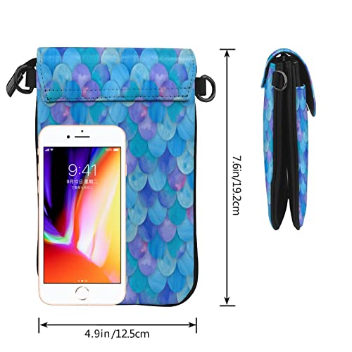 Crossbody Cell Phone Purse Geometric-Blue-Mermaid-Scales Messenger Shoulder Handbag Wallet For Women #TOP2