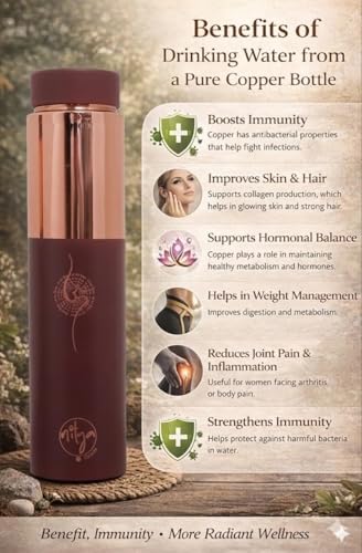 Image of Nirva Designer Pure Copper Water Bottle 1 Litre - Matte Finish, Sacred Om Mantra Engraving, Leak-Proof Cap, Supports Ayurvedic Wellness, Ideal for Yoga, Fitness & Daily Use