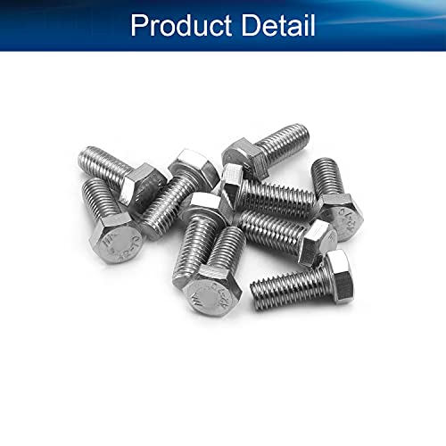 Image of Bettomshin 10Pcs M8 x 20mm Hex Bolts, 304 Stainless Steel 1.25mm Thread Pitch Fully Threaded Metric Hex Head Screw Bolts, Hexagon Screw Bolt, Hex Tap Bolts, Silver (Overall Size 25.45x13x13mm)