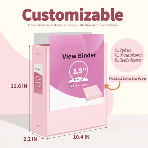 sunee 3 ring binder 15 inch 2 pack clear view binder three ring pvc-free fit 85x11 inches for school or office supplies pink