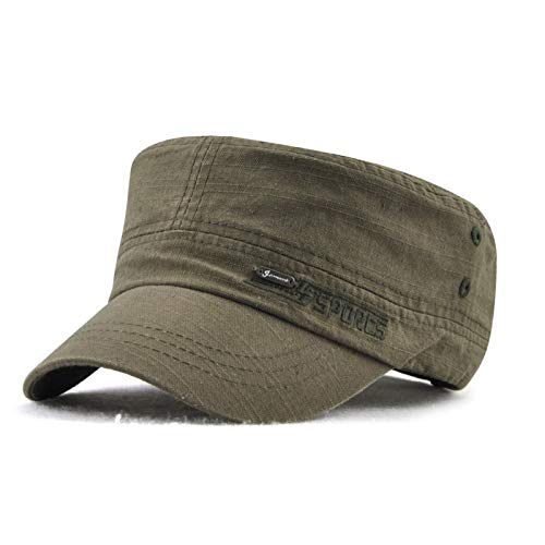 SUNXK Herren Sommermütze, verstellbar, flache Oberseite, massive Krempe, Militär, Kadett-Stil, Militärmütze, Farbe: Armeegrün, Größe: Einheitsgröße Cover