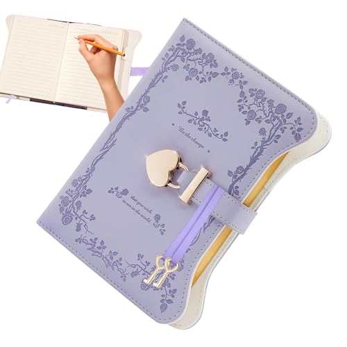 Agenda con cerradura y cerradura | Diario secreto en cuero Pu B6 con cerradura y llave | 360 Diario para mujeres y niñas, organizador personal, cuaderno flotante recargable sin pérdidas