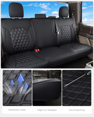 Image of Huidasource Tacoma Rear Bench Car Seat Covers, Black Leather Back Row Seat Cushion Cover Fit for Toyota Tacoma 2016-2023 Double & Crew Cab SR SR5 Limited TRD Sport /Pro /Off Road (Back Row /Black)