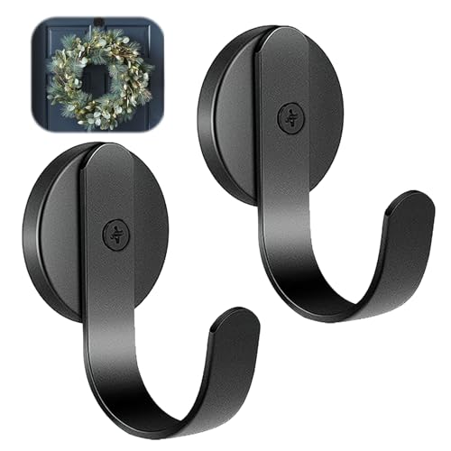 Yenblow Crochet magnétique robuste pour porte d'entrée en métal, crochets de porte solides anti-rayures pour décorations de Noël, support de couronne noir uniquement pour surfaces métalliques