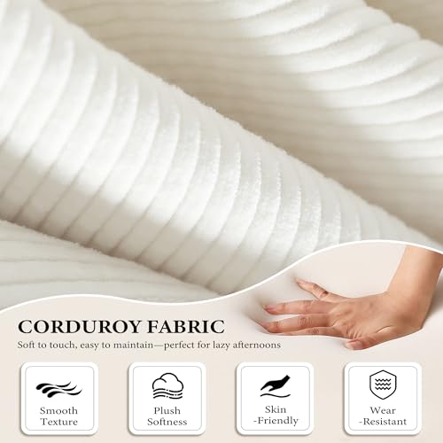 Image of Boneless Couch Futon Sofa Bed Sectional Couches for Living Room,Cloud Couch with Sleeper Sofa,Sofas for Living Room Oversized Corduroy Upholstered (White, 81 Inches (with Iron Frame))