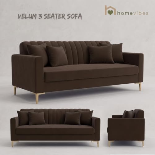 Image of Velum 3 Seater Sofa for Living Room & Office | Premium Fabric Upholstery | Solid Wood Frame | Comfortable Seating | 3 Years Warranty (Dark Brown, 3 Seater Sofa)