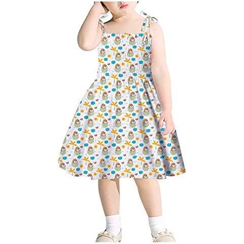 Girls Dresses, SHOBDW Toddler Baby Girl Dresses Bowknot Sling Sleeveless Straps Cute Casual Dinosaur Print Princess Sundress Summer Clothes Outfits Gifts 1-6 Years(Green,5-6 Years) Cover