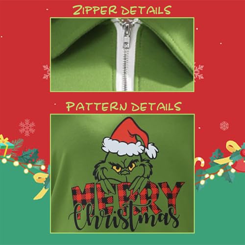 AKTOTO Novo pulôver Ugly Christmas Moletom unissex com estampa de monstro verde com chapéu de Natal,