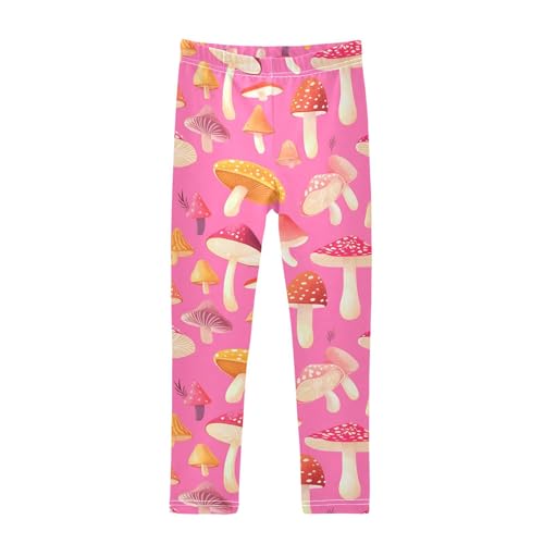 Mushroom Vibrant Girls Leggings,Workout Leggings for Girls Toddler Athletic Legging Size for 3-10T