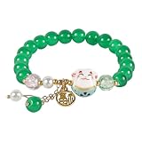 Mikovivi Pulsera de Gato de la Suerte para Mujer, Pulsera con Dije Maneki Neko con Cristal y Colgante Gato Joyería Feng Shui Buena Suerte para Riqueza y Protección (Verde Oscuro)