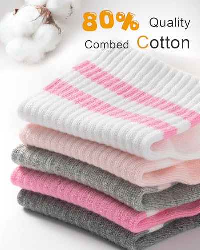 HONGTEYA Kids Socks for Girls Boys Soft Stretch Cotton Crew Seamless Athletic Socks School Uniform 4-12 Years 5 Packs3