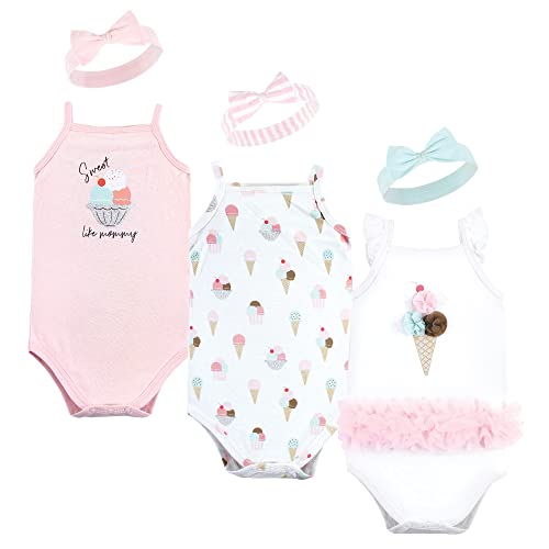 Little Treasure Baby Girls Sleeveless Bodysuit and Headband Set, Ice Cream Cone, 6-9 Months
