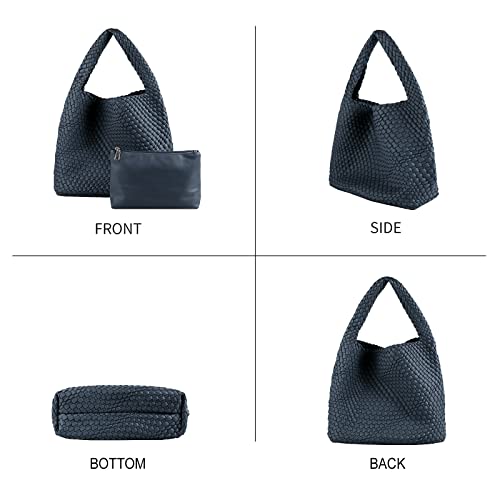 Image of Woven Tote Bag for Women with Purse, Vegan Leather Hobo Bags Large Handmade Underarm Shoulder Bag