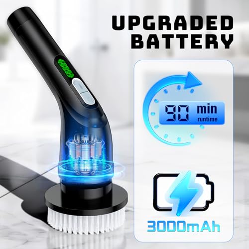 Image of Electric Spin Cleaning Brush, Comes with 7 Reusable Brush Attachments & Adjustable Extension Handle