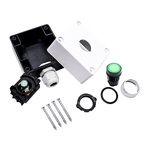 Mxuteuk 660V 10A Green Led Light Voltage 22Mm 1No Momentary Push Button Switch Box Pushbutton Switches Box With White Pg13.5 Cable Connector Box-La155-A1-10D-G #TOP2