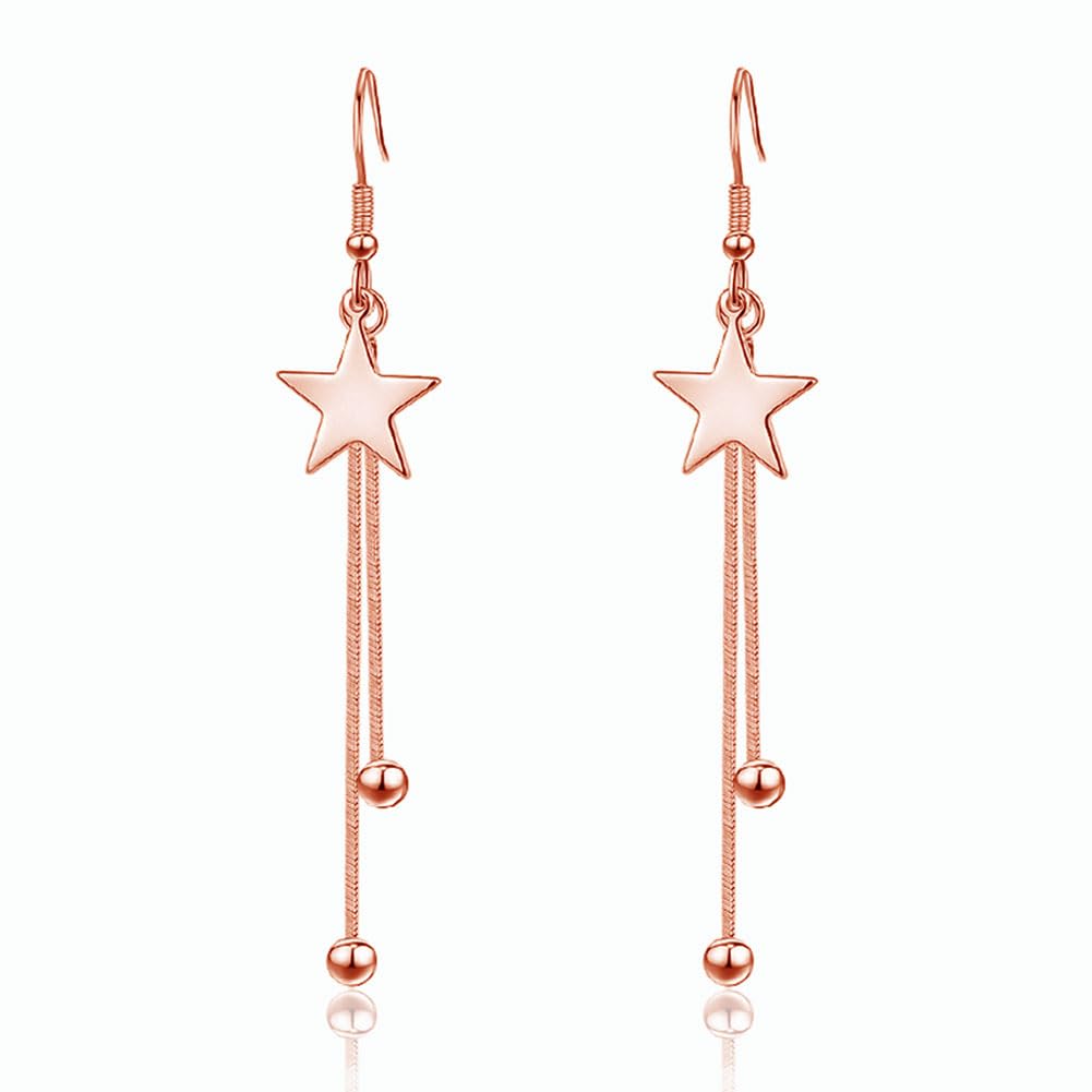 Kamise Silber Ohrhänger Ohrringe, 925 Sterling Silber Damen Haken Ohrringe Hängend, Hypoallergen Tropfen Baumeln Ohrringe mit Stern/Fächerförmig/Vierblättrige, Lange Quaste Schlangenkette Ohrringe