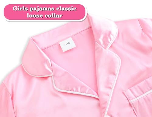 Domusgo Silk Pajamas for Girls Size 8-9 Years Old Pink Kids Short Sleeve PJ Set Soft Loungewear Satin Nightwear3