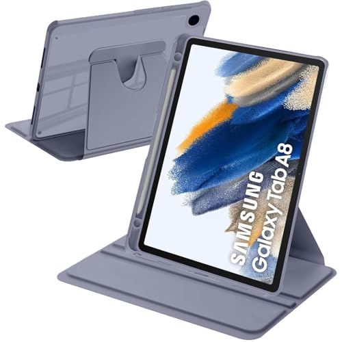 Image of A-BEAUTY Rotating Case Compatible with Samsung Galaxy Tab A8 10.5 Inch (SM-X200/X205/X207) with S Pen Holder, Shockproof Cover Clear Back, Auto Wake/Sleep, Lavender