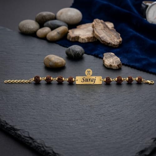 Image of Unisex-Adult Customized Name Rakhi For Brother | Rudraksha Beads, Custom Name Engraving, Adjustable Fit