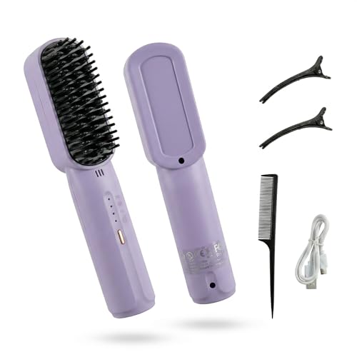 Cordless Hair Straightener Brush with 3 Temperature Settings, Purple