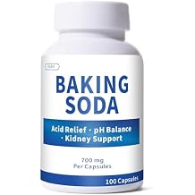 Baking Soda Capsules 700mg Sodium Bicarbonate Supplement | Natural Baking Soda for Acid Reflux Relief, Alkalinity, PH & Kidney Health Easy to Swallow, 100 Capsules