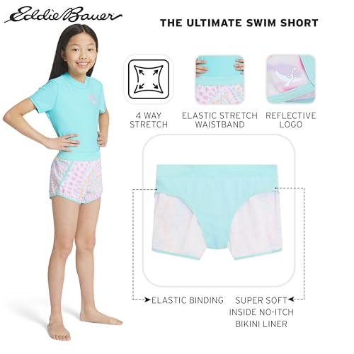 Image of Eddie Bauer Girls' UPF 50+ Rash Guard Sun Tee Shirt and Swim Short Set