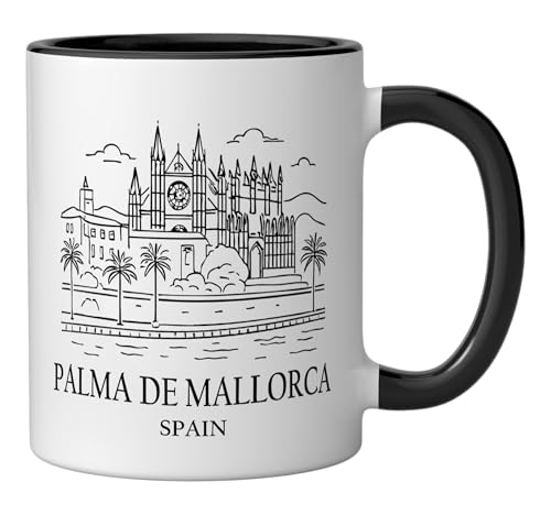 Palma de Mallorca Spain Minimalist Beach Travel Souvenir Ceramic Mug, Black/White