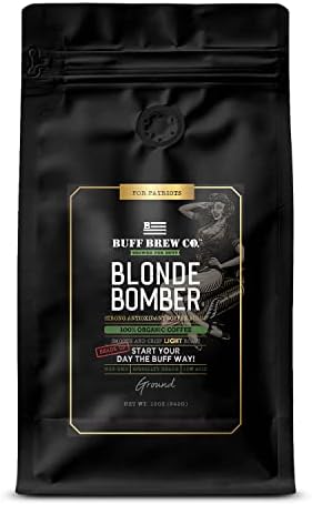 Buff Brew Coffee Co. BLONDE BOMBER: USDA Organic - Non-GMO- Specialty Grade Light Roast - Low Acid - Ground Coffee - Veteran Owned - 12 Ounces.