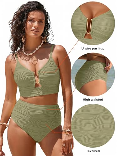 Image of Herseas 2 Piece Bikini Set U-Wire Cutout Popular Swimsuit High Waisted Textured 2026 Summer Beach Swim Bathing Suits