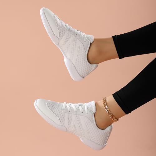 YSMIIH Women Cheerleading Dance Fashion Trainers Sneakers Lace Up Gym Athletic Sport Training Ventilate Mesh Cheer Shoes4