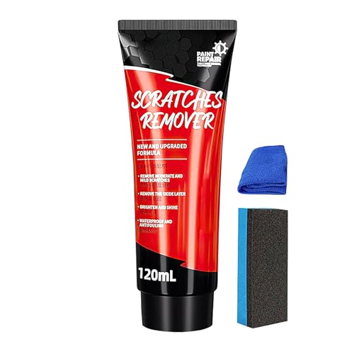 車のスクラッチリペアペースト - 120ml 光沢のあるカーディテイリングキット、スクラッチリムーバーと研磨ワックス、スポンジとタオル付き、自動車ペイントケア車、トラック、SUV用、6.3x2.56インチ