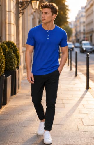 Image of London Hills T Shirt for Man | Men Henley Neck Tshirts | Tshirt Shirts Men | Gym T Shirts for Mens Workout T-Shirts for Man Cotton Stylish Henly Neck T Shirt Half Sleeve Regular Fit Solid Multicolour