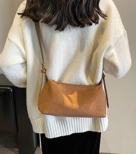 Women Crossbody Bag Stylish Suede Shoulder Bag Vintage Handbag 2025 Fall Purse Fashion Underarm Tote Slouchy Satchel3